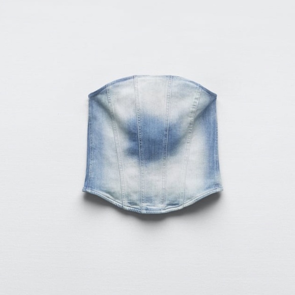 ZARA DENIM STRAPLESS BUSTIER NWT - Picture 2 of 7
